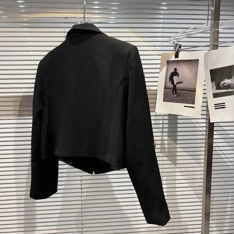 Heart shaped bead decoration black short jacket womens jacket spring slim fit notch collar long sleeved single button womens suit jacket 240918