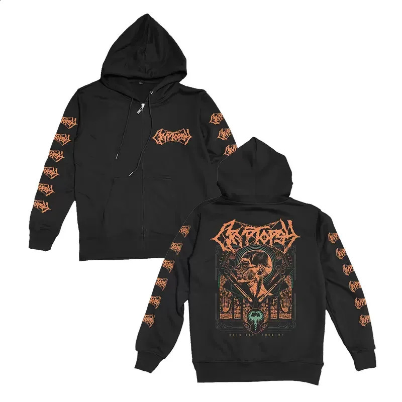 Mens Hoodies Cryptopsy Heavy Metal Zipper Hoodies Hooded Y2k Vintage Hip Hop Streetwear Hoodie Oversized Zipup Hoody Coats 240921