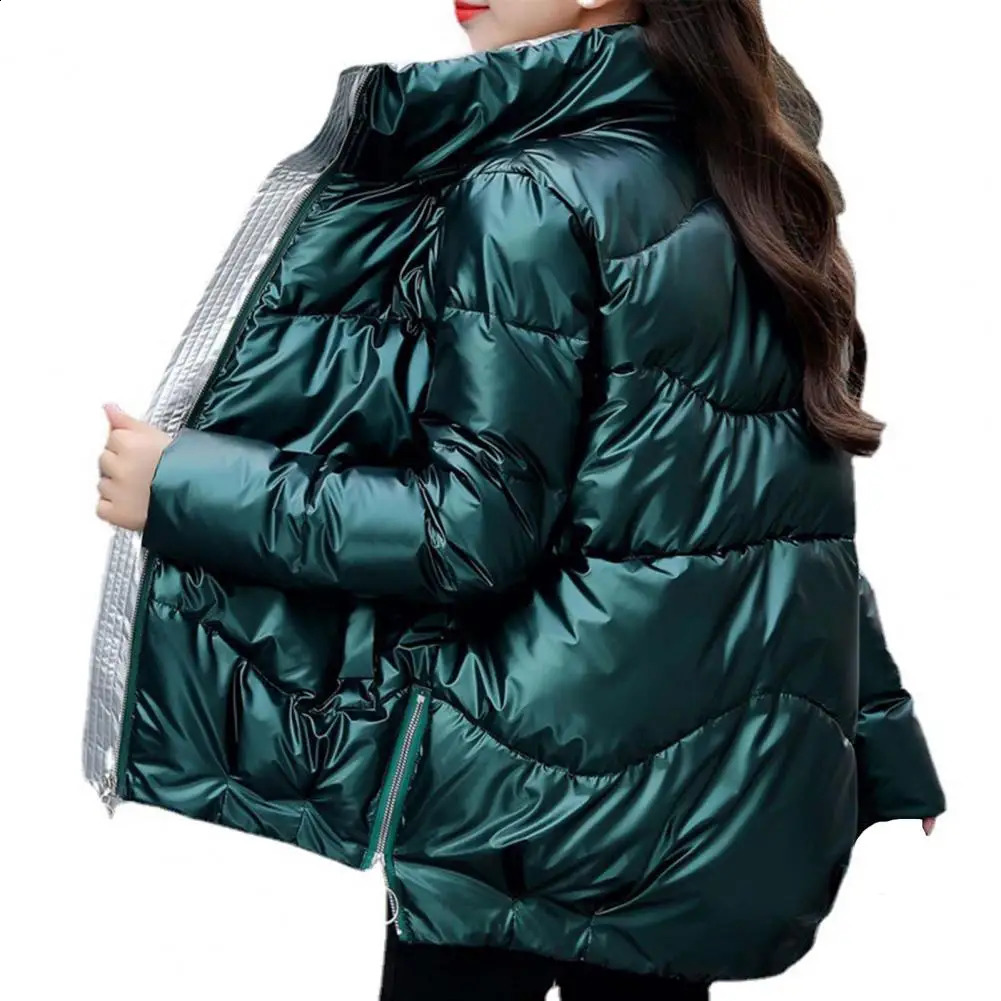 Smooth winter cotton apron jacket suitable for women thick shiny black short yellow red park 240921