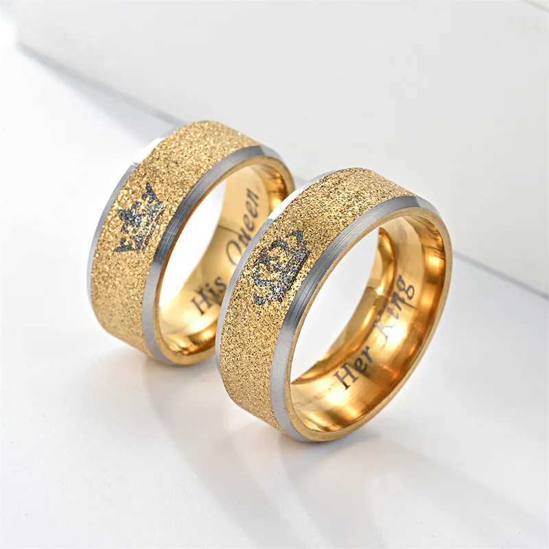 New Simple and Fashionable Pair Ring Her King His Queen Titanium Steel Couple RingX240921