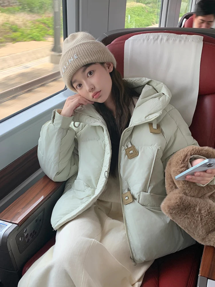 Korean Casual Loose Puffer Jacket Women Autumn Winter Square Button Thicken Cotton Padded Female Hooded Short Parkas 240921