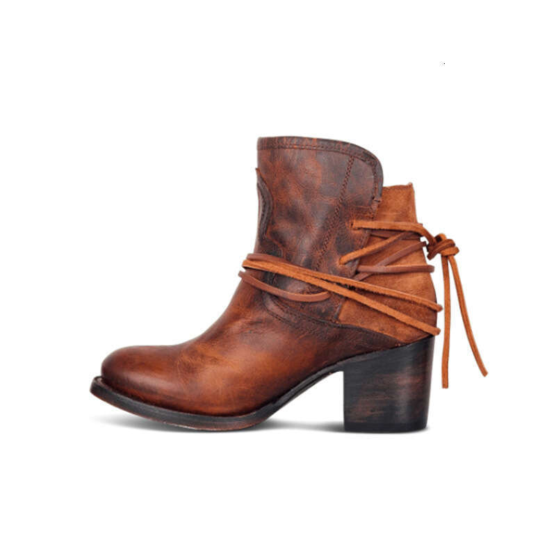 Autumn Vintage Women Chunky Heels Lace-up Booties Heeled Ankle Boots Botas De Mujer