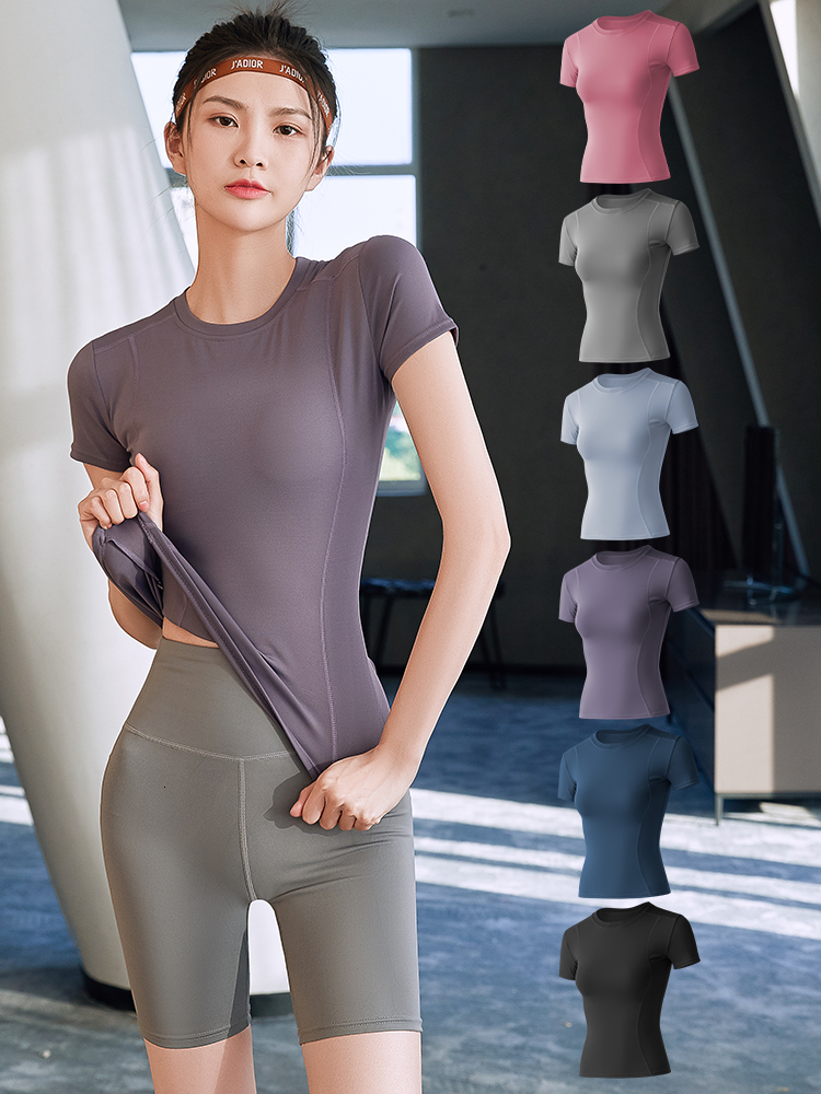 Summer Hot Sale Women Sports Gym Tight T-Shirts Breathable Crop Quick Drying Skin Friendly Yoga Tops