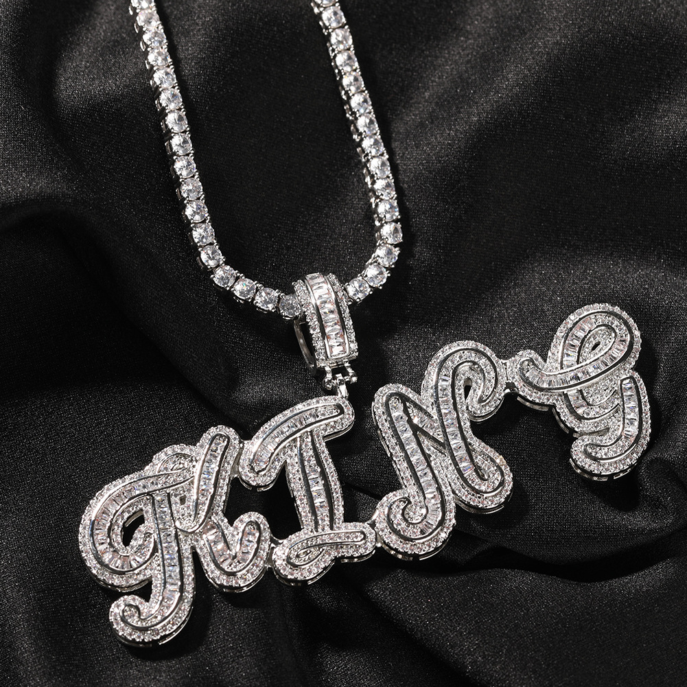 Hip Hop Cursive A-Z Custom Name Pendant Necklaces TopBling 5A T Zircon Women Men Jewelry