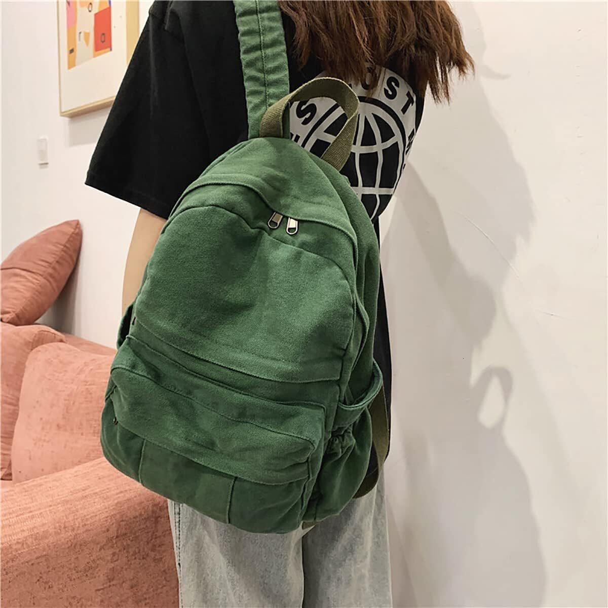 Laptop Travel Canvas Women Vintage Green Aesthetic Backpack for School