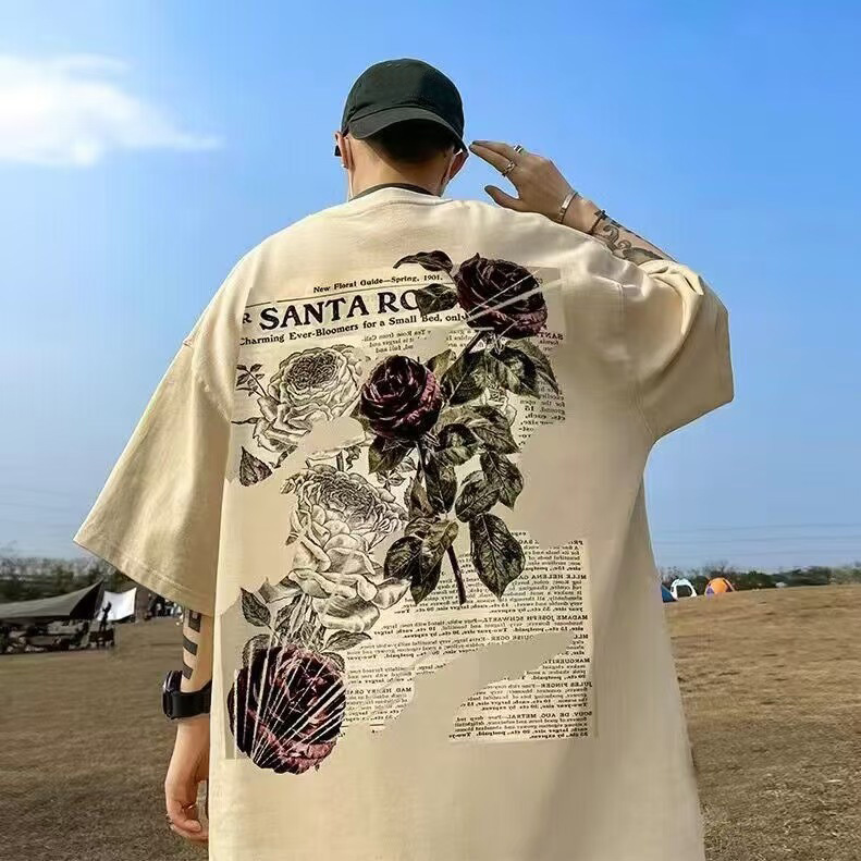 Summer heavy plus size designer T-shirt men's summer American retro high street T-shirt half sleeve