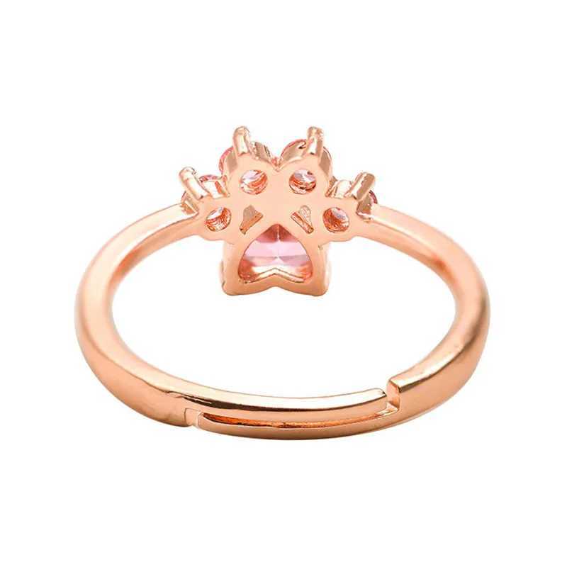 Cute Cartoon Cats Paw Crystal Engagement Design Hot Sale Rings For Women Pink Zircon Cubic Elegant Rings Female Wedding JewelryX240921
