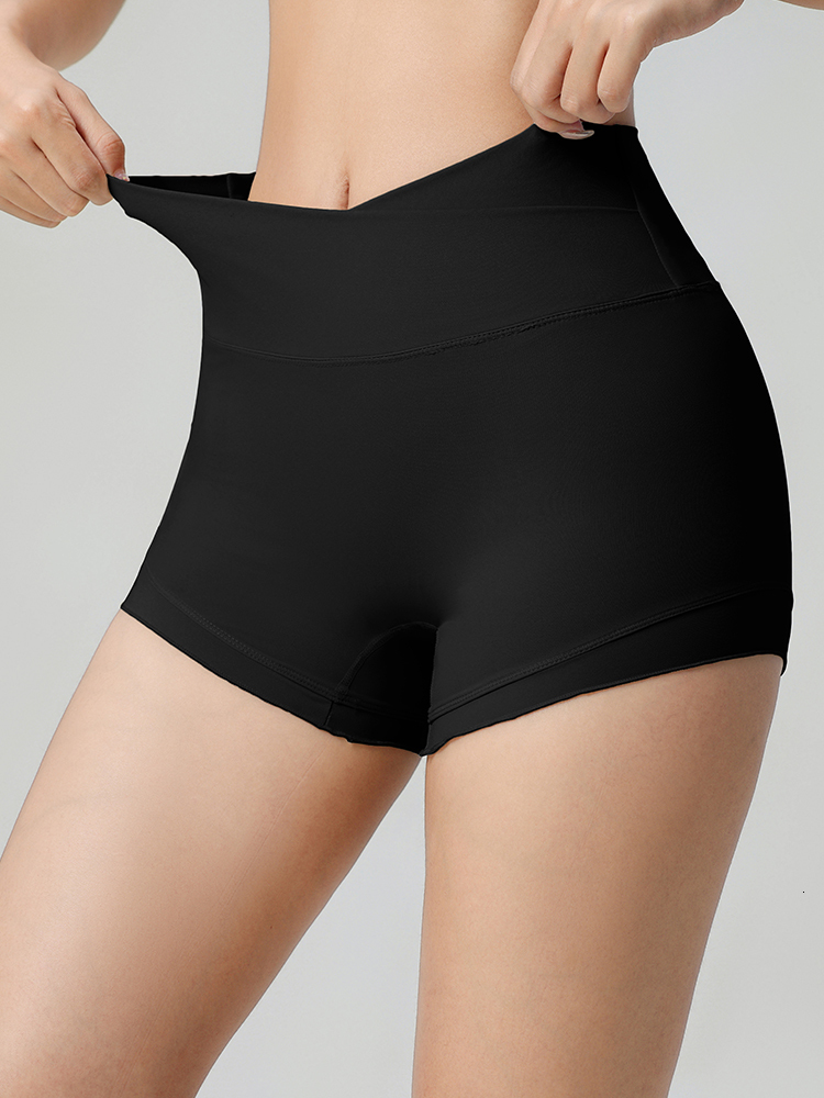 New High-Waisted Fiess Seamless Double-Sided Brushed Buttoc Skinny Outdoor Running Sports Shorts