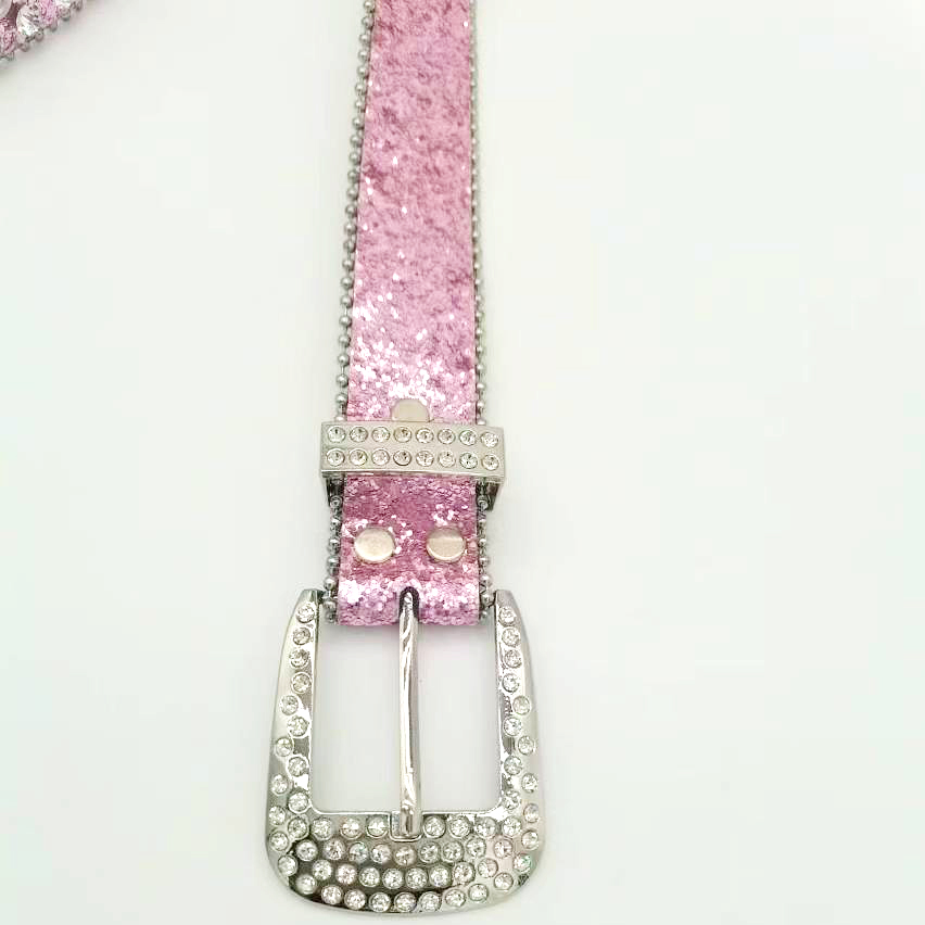 Luxury Shiny Crystal Diamond Leather Belt Punk Hip Pop Rhinestone Fancy Belt For Women