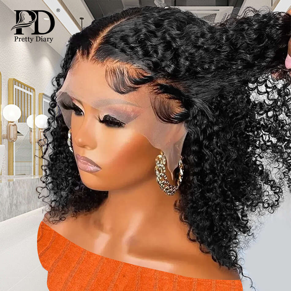 Pretty Diary Curly Wigs Human Hair Short Bob 13x4 Transparent Lace Front Deep Wave Glueless Ready To Wear 5x5 Closure Wig Precut