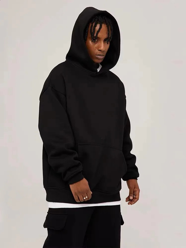 380g GMS Heavy duty Mens Hoodie Thick Plush Solid Color Street Clothing Mens Hoodie Hip Hop Mens Hoodie 240919