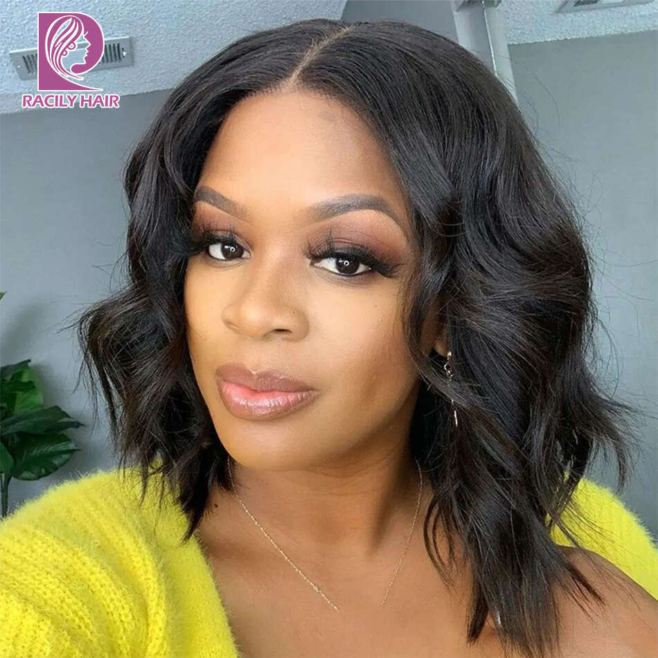 Body Wave Bob Brizilian Front Short Wavy Preplucked Human Hair Wigs For Women 5x5 Lace Closure Wig