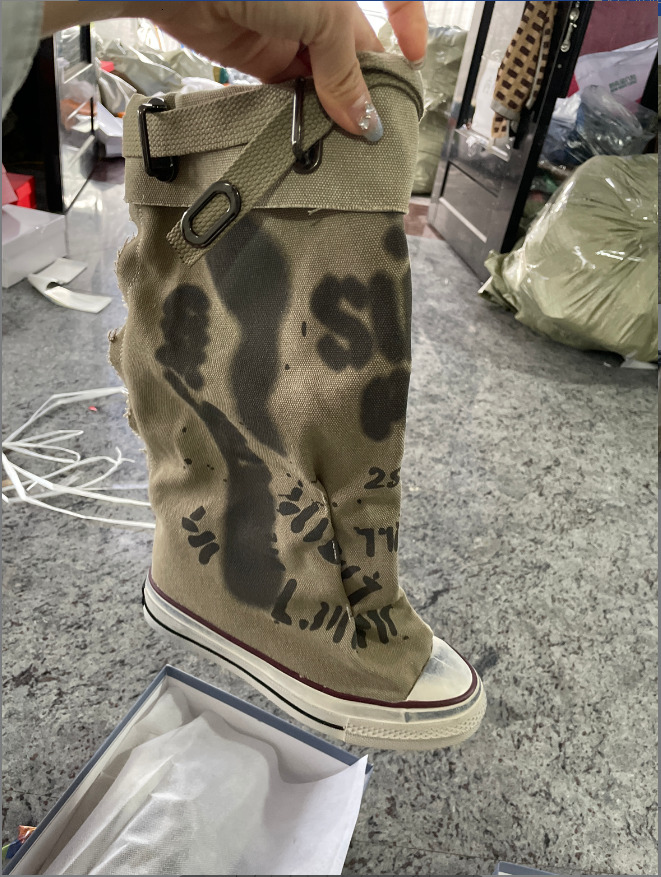 Graffiti High Top Canvas boots Shoes Women's Spring Wide Mid 2024 New Trouser Barrel Stacking Boots dh1100220436