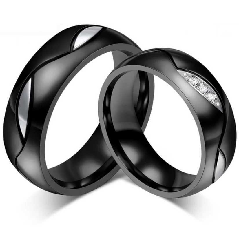 Fashion Black Wedding Rings for Men/Women CZ Couple Ring 316L Stainless Steel Engagement JewelryX240921
