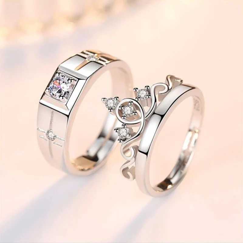 new fashion 925 silver jewelry couple ring for women and men engagement wedding anniversary crown open adjustable Jewelry giftX240921