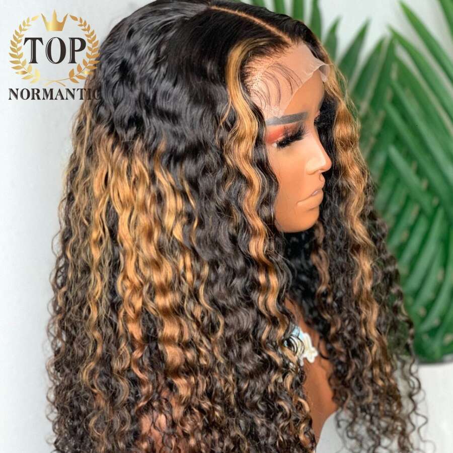 Topnormantic Highlight Color Deep Curly Wigs for Women 13x6 Remy Brazilian Human Hair Lace Front Wig Preplucked Haire