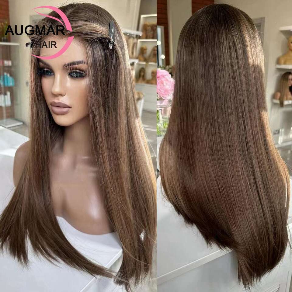Transparent Chesut Brown Wigs Highlight Straight HD Frontal 13x6 360 Lace Front Wig Human Hair