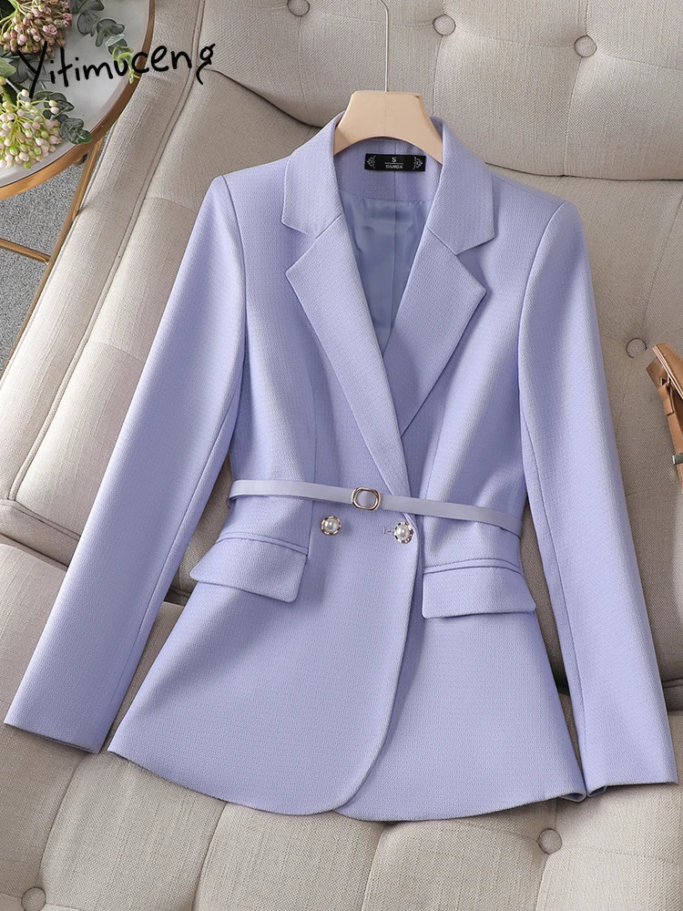 Yitimuceng Elegant Solid Blazer for Women Korean Fashion Long Sleeve Slim Jackets Office Ladies Casual Chic Y2k Coats 240918