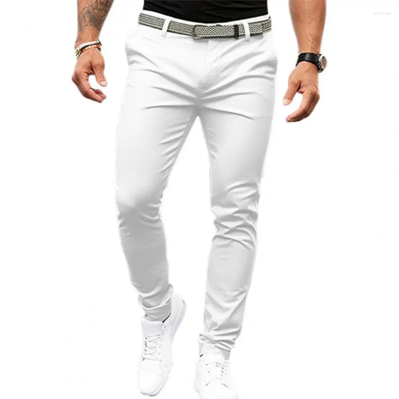 Men's Pants Slim Fit Men Suit Solid Color Summer Business Casual Small Leg Zipper Button Cuff Workwear