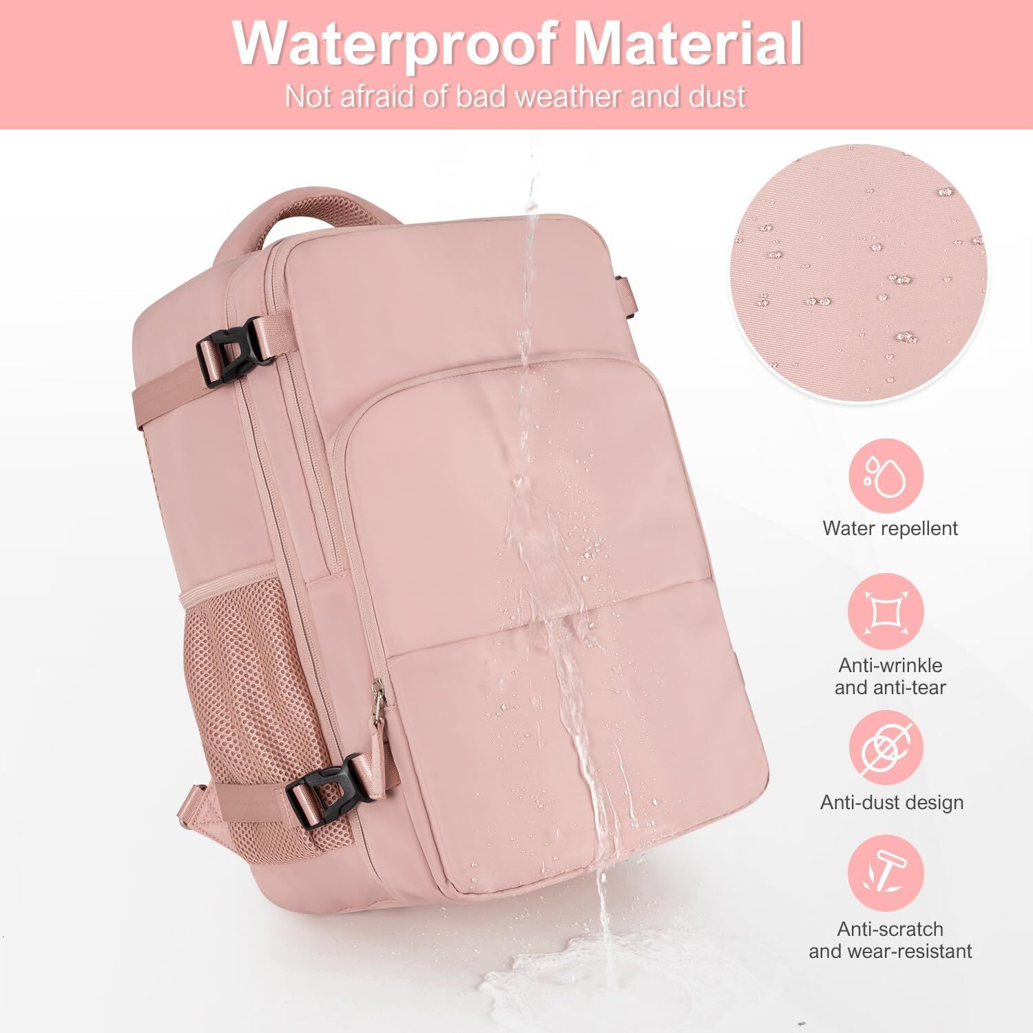 Women, Flight Approved Carry On Backpack with USB Charging Hole, Lightweight Travel Bag, Waterproof Causal Bookbag for College, Travel, Work