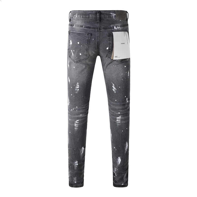 Summer Distressed Gray Streetwear Button Fly Ripped Holes Painted High Stretch Skinny Scratched Jeans Pants 240918