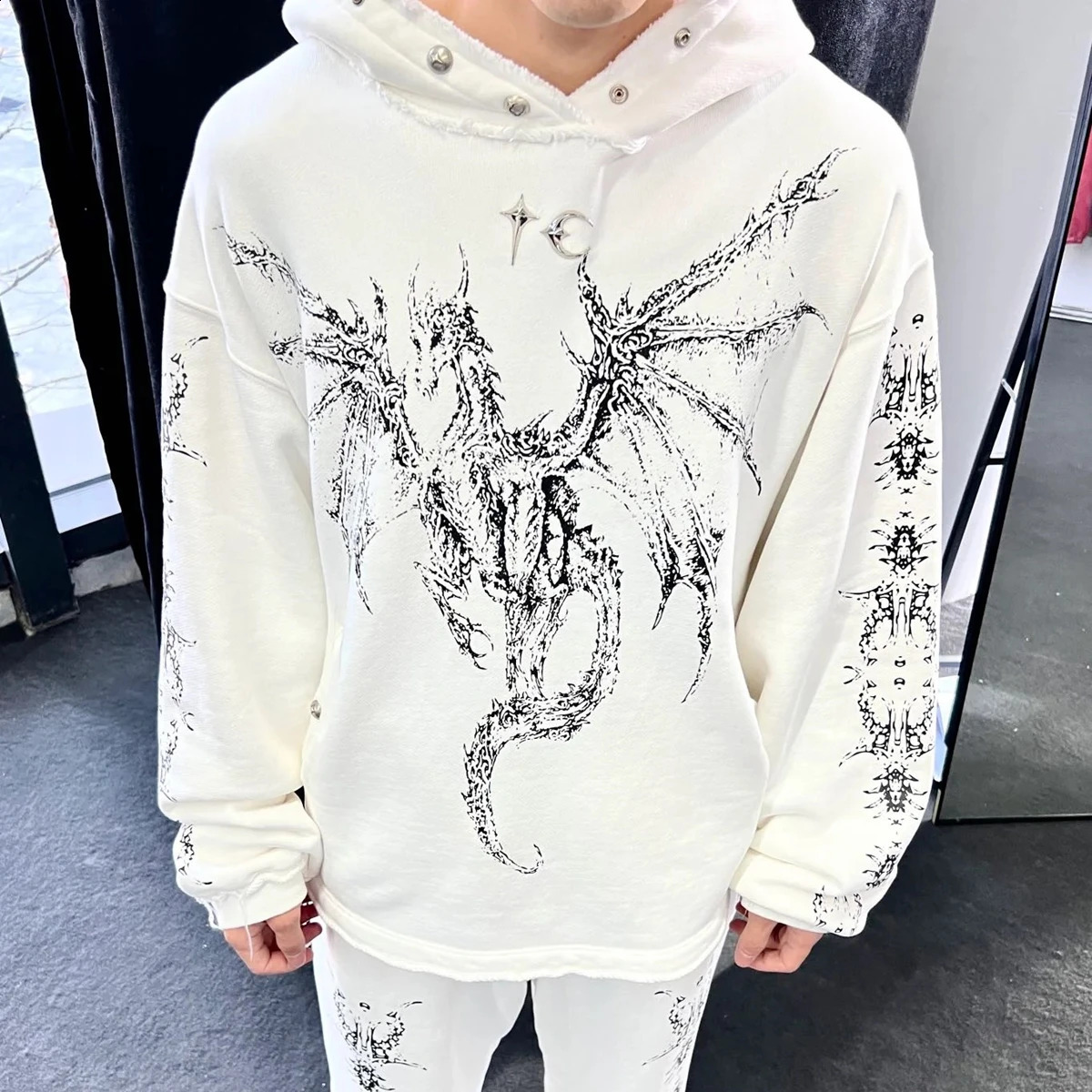 Yao888 THUG CLUB Fashion Pure Cotton Hooded Sweatshirt Oversize Vintage Casual Graphics Pullover Hoodies For Men 240920