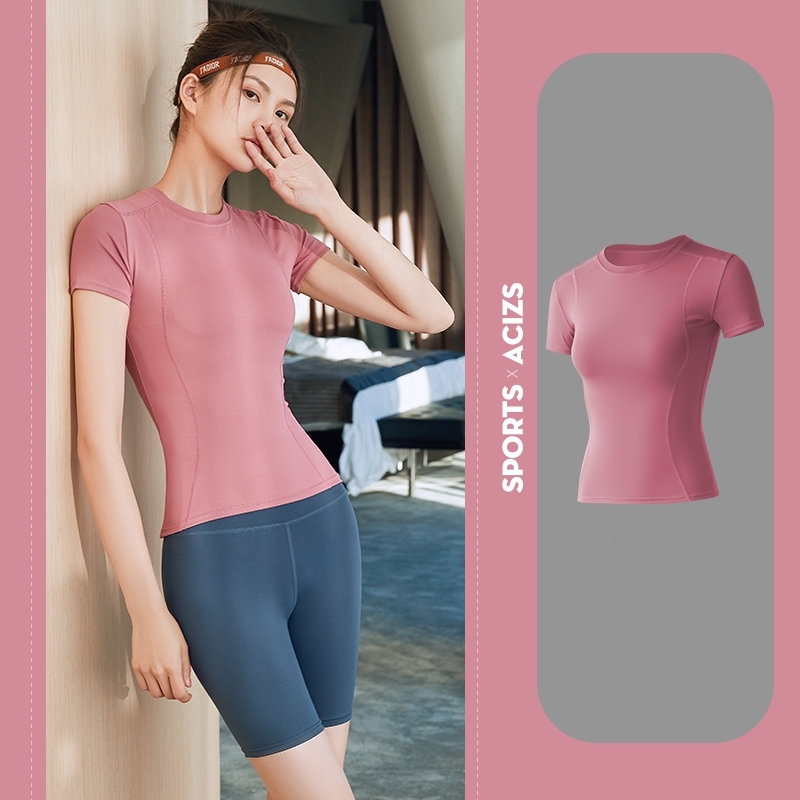 Summer Hot Sale Women Sports Gym Tight T-Shirts Breathable Crop Quick Drying Skin Friendly Yoga Tops