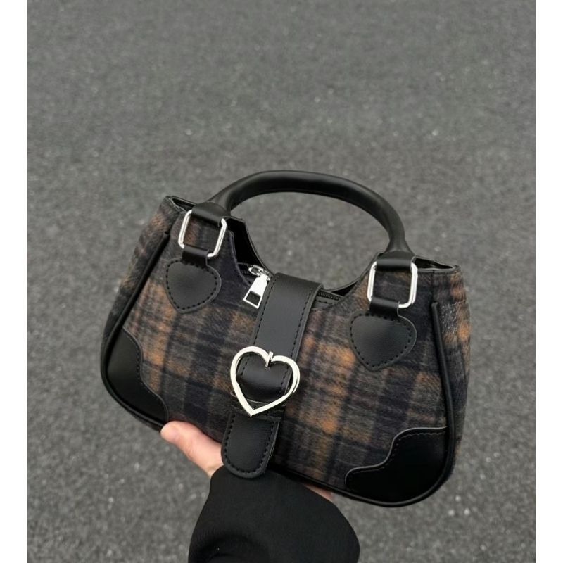 Retro College Style Wool Plaid Handbag 2025 New Fashion Designer High quality Underarm Tote Bag Trendy Single Shoulder Cross Bag Hip hop Casual Storag