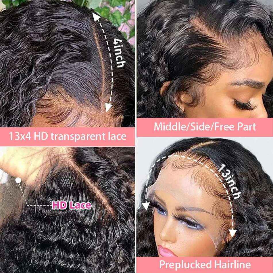30 40 Inch 250 Density 13x6 Hd Lace Frontal Wig Water Deep Wave Human Hair Glueless 5x5 Curly Closure Wigs For Black Women