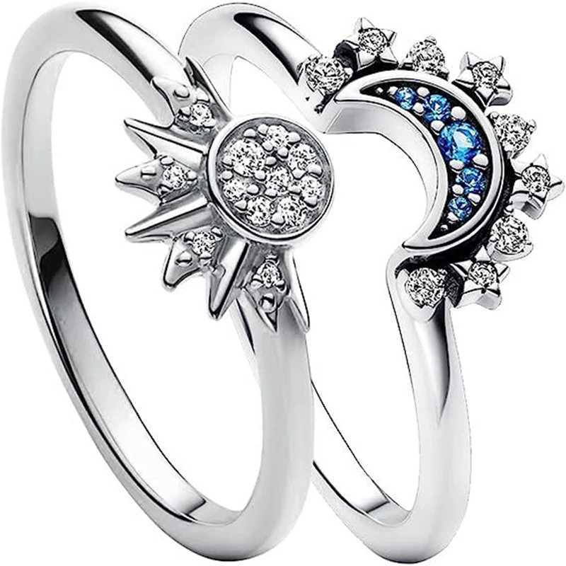 Fashion Sun Moon Star Rings For Women Temperament Adjutment Sparkling Couple Rings Set Finger Wedding Jewelry Charm GiftsX240921