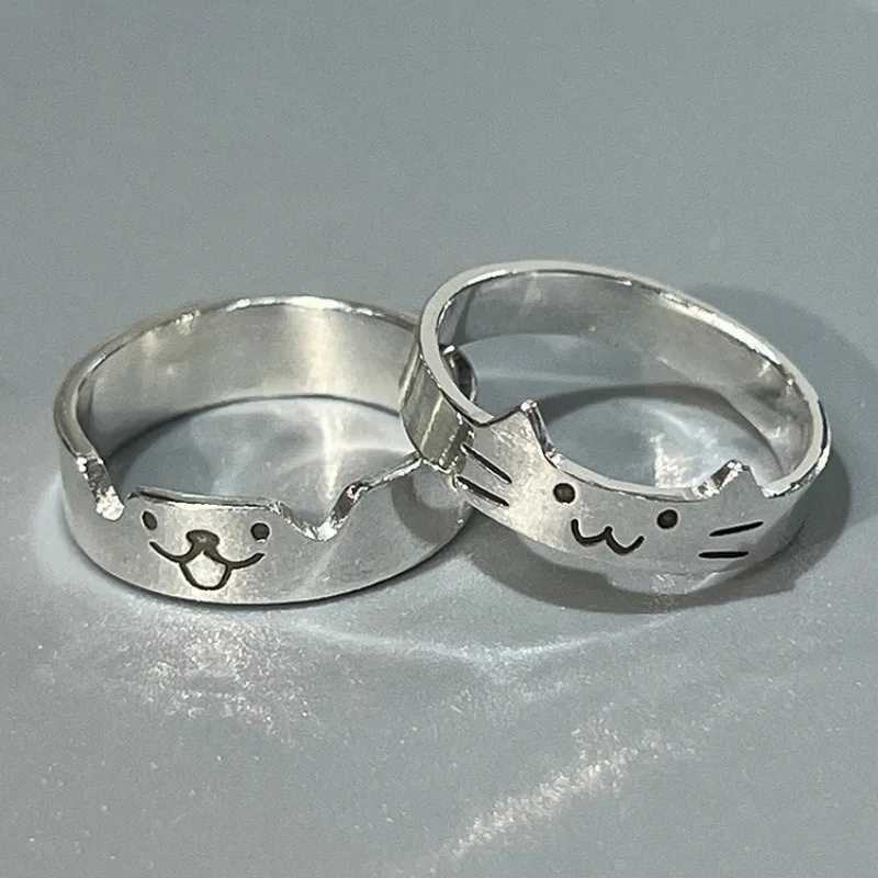 1/2pcs Cute Animal Dog Cat Rings for Women Men Simple Design Adjustable Cartoon Couple Rings Lovers Girlfriend Wedding JewelryX240921