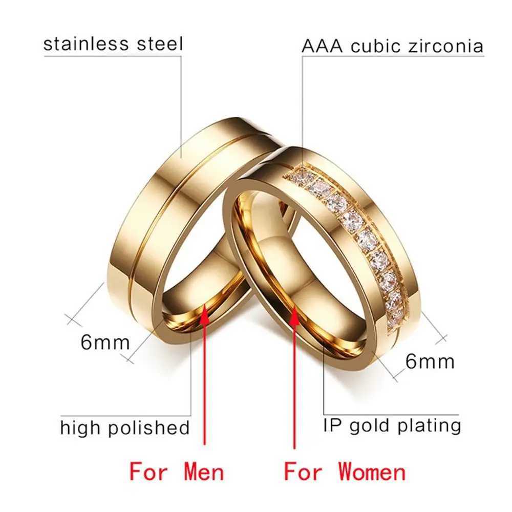 Women Men Wedding Band Rings For Love 18K Gold Plated AAA CZ Cubic Zirconia Stainless Steel Couples Ring Golden Silver RingX240921