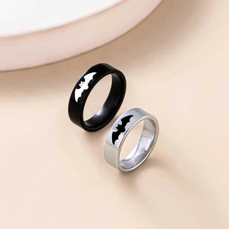 Yin Yang Bat Stainless Steel Couple Rings Punk Black Silver Color Vampire Ring For Women Men Halloween JewelryX240921