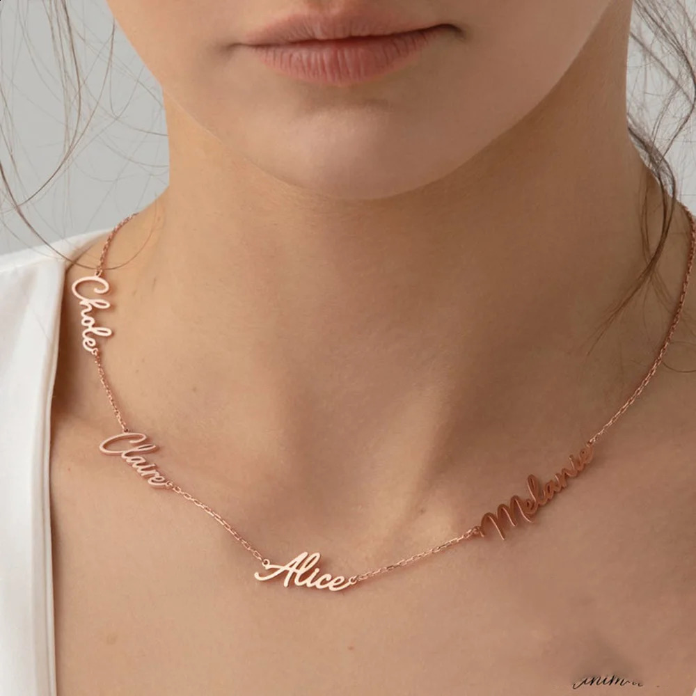 Personalized Custom Name Necklace Stainless Steel Multiple Names Nameplate Pendant Necklaces for Women Jewelry Gifts 250206