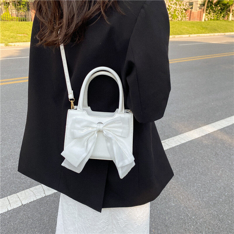 Cute Fairy Knot Handbag for Women New 2023 Summer Chic Versatile Shoulder Crossbody Bag with Soft Surface Zipper Closure