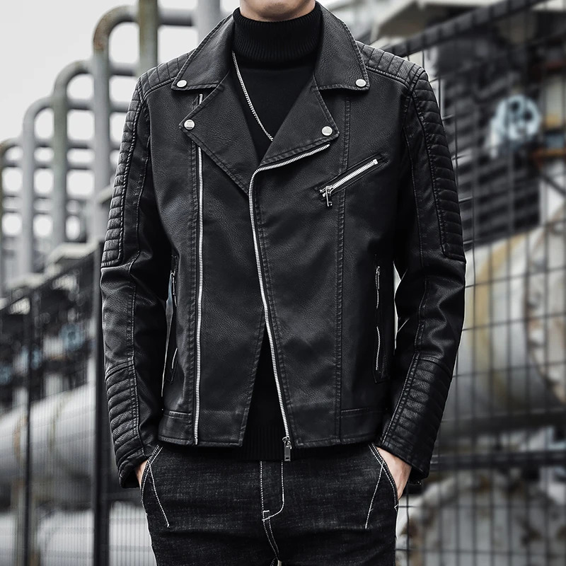 New Autumn Mens High-Quality Korean Fashion Youth Zipper Motorcycle Coat Male Business Casual Faux Leather Jacket