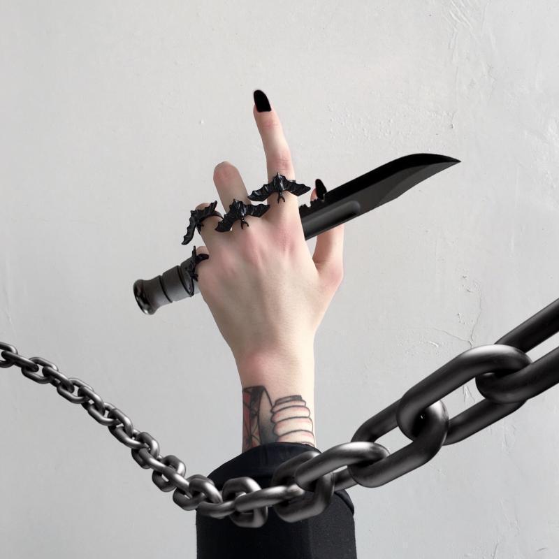 New Dark Personalized Gothic Open Bat Ring Men's and Women's Jewelry 4-piece set