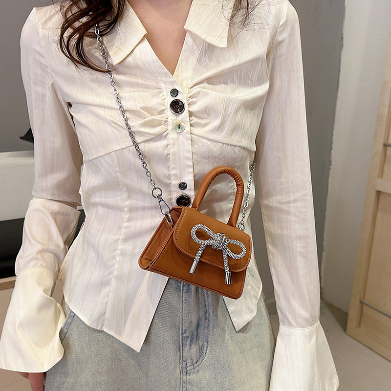 Bow shaped Korean style western-style small square bag Female 2024 new mini handbag Simple chain shoulder bag