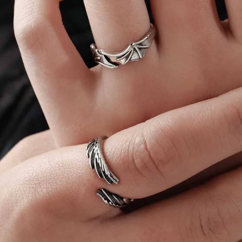 Retro Angel Demon Wing Rings Gothic Open Adjustable Alloy Couple Pair Ring Lovers Wedding Celebration Jewels Jewelry AccessoriesX240921