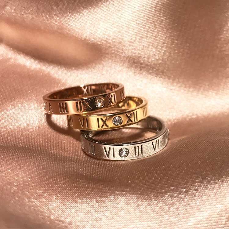 Ramos Fashion Zircon Roman Number Couple Ring Rose Gold Color Woman Gift Titanium Steel Jewelry Not Change Color Drop ShippingX240921