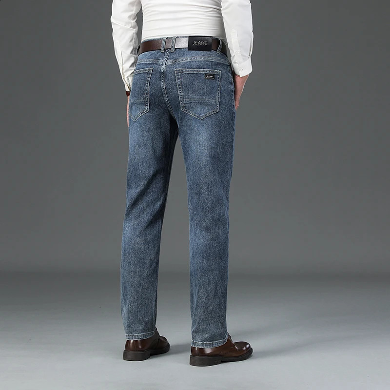 Autumn mens business casual jeans 95% pure cotton comfortable elastic retro straight denim pants classic Trouser style 240913