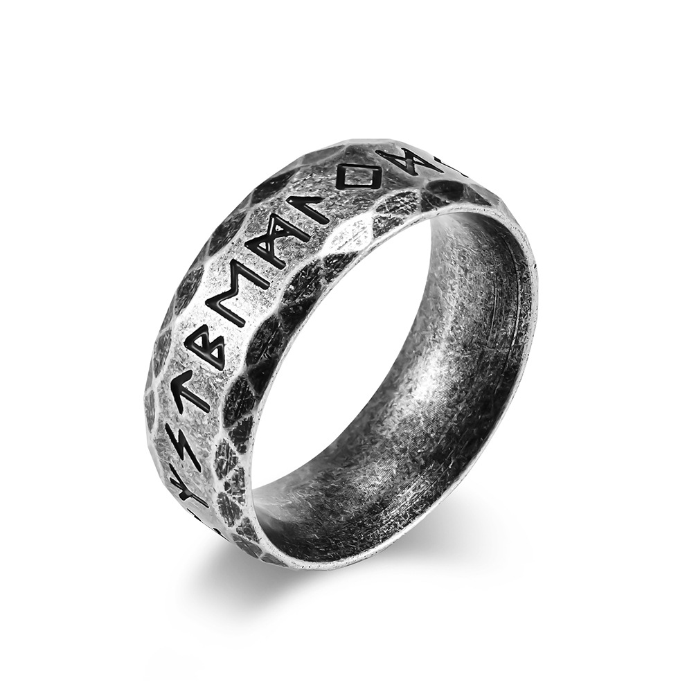 New vintage Nordic text titanium ring antique silver men's hand jewelry Free shipping