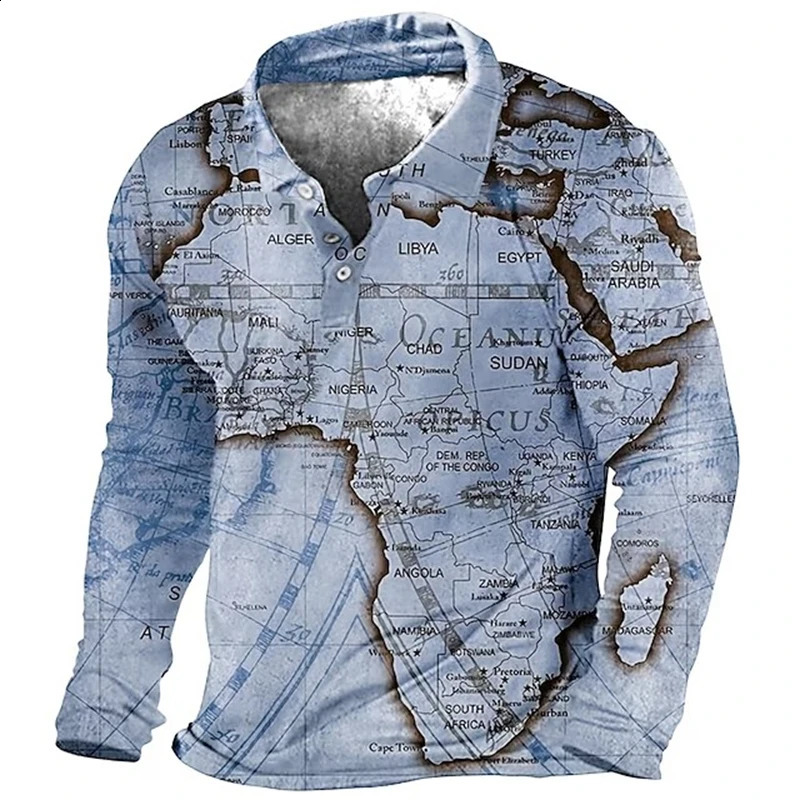 Retro Nautical Anchor Compass 3D Printed Long Sleeve Polo Shirt for Men Flip Collar Casual Fashion Streetwear Hombre Ropa Top 240921