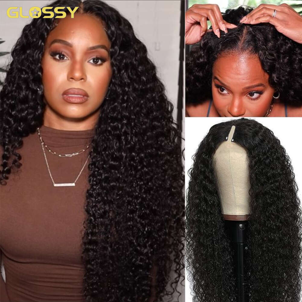 Curly V No Leave Out Glueless U Part Human Hair Wigs For Women 250% Brazilian Deep Wave Frontal Wig On Sale