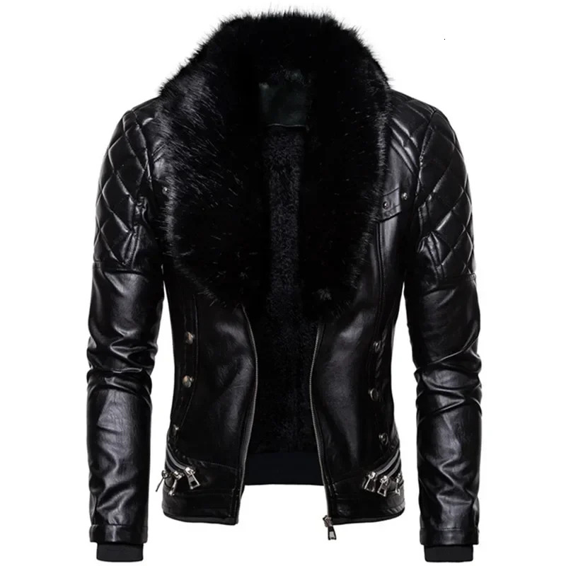 2023 Autumn Suede Collar Removable Slim Fit Men's Warm Pu New Motorcycle Bomber Wool Leather Jacket EUR 2Xl