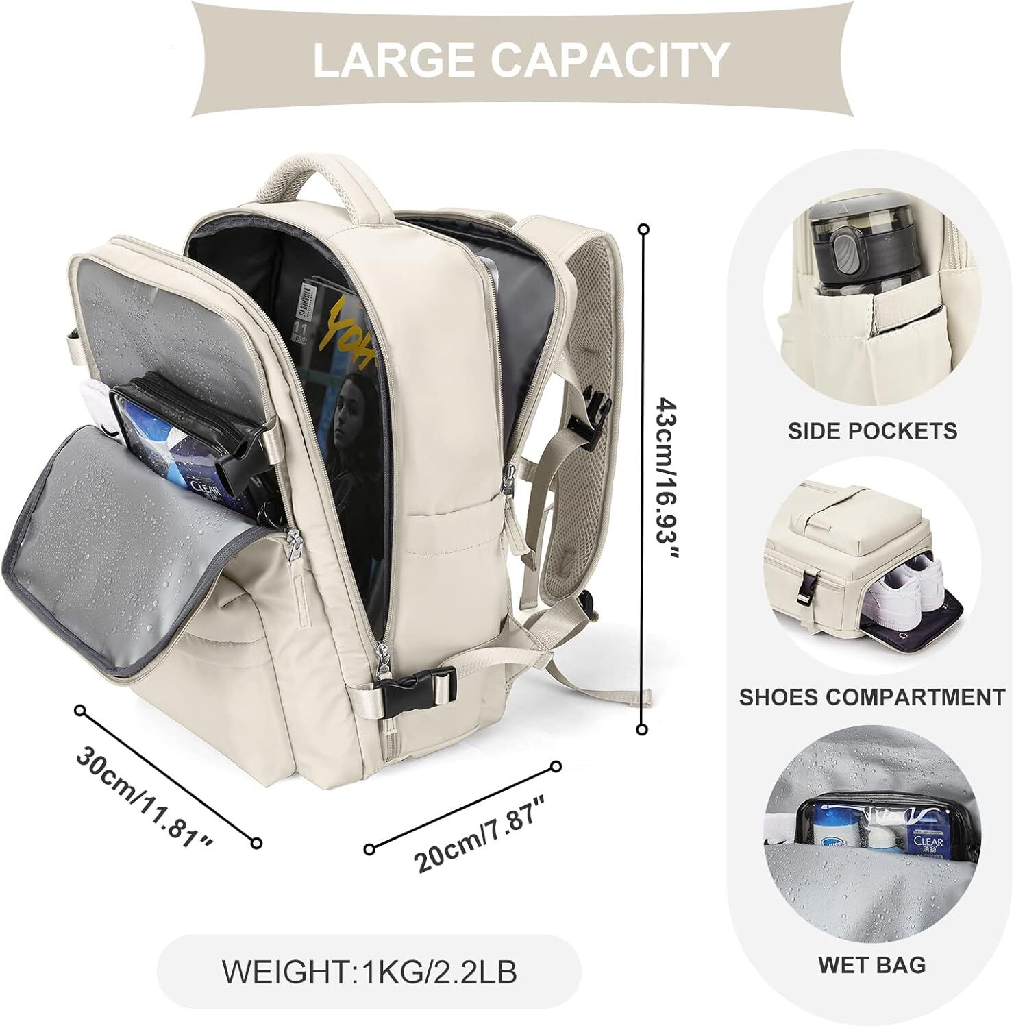 Carry On Backpack,Large Hiking, Waterproof Outdoor Sports Rucack Casual Daypack Fit 15.6 Inch Laptop Backpack College