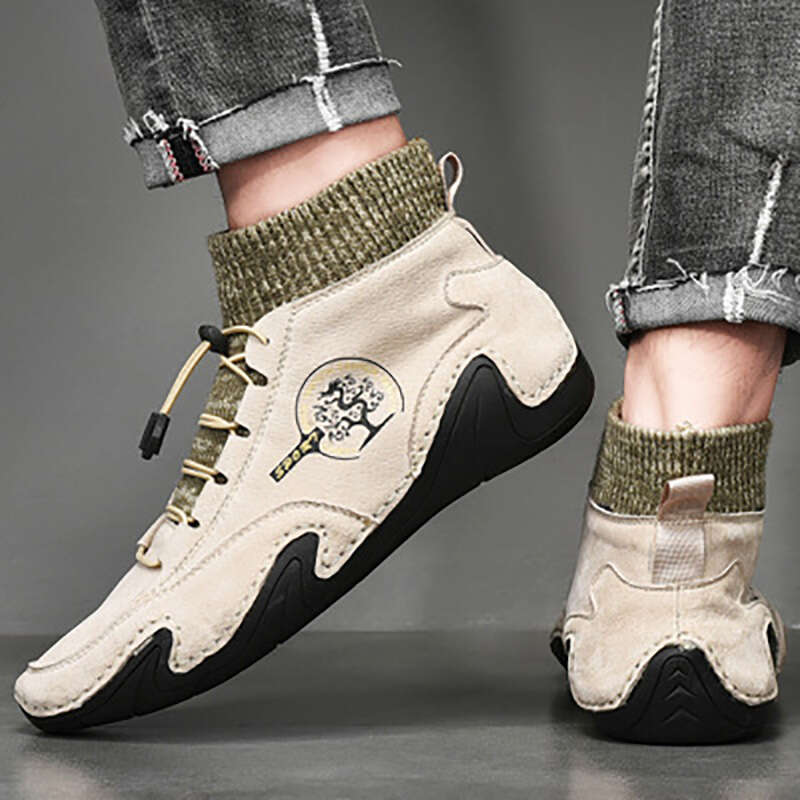 Fashion Leather Boots Autumn Winter Snow Casual Shoes Men Outdoor Light Ankle Antislip Warm atos