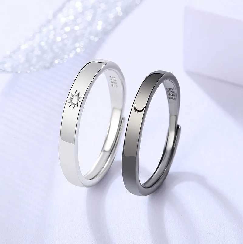 2 Pcs/Pair Sun Moon Matching Couple Friendship Lover Open Adjustable Rings Set Minimalist Engagement Wedding Rings Lovers KitX240921