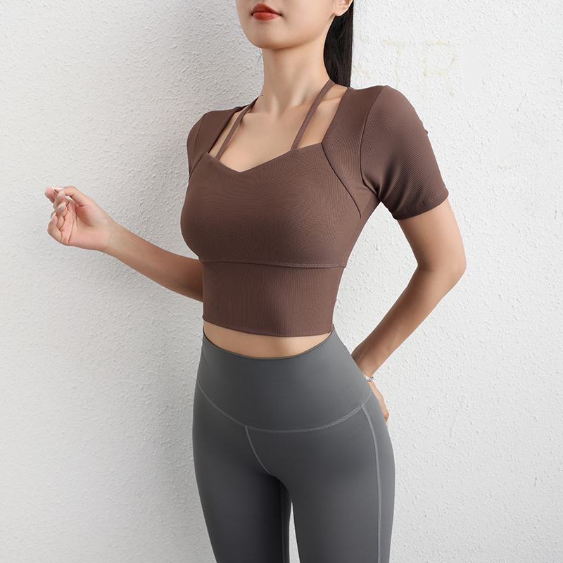 High Quality Breast Pad Elegant Women Quick Dry Slim Fit Fiess Sported T Shirt Yoga Wear