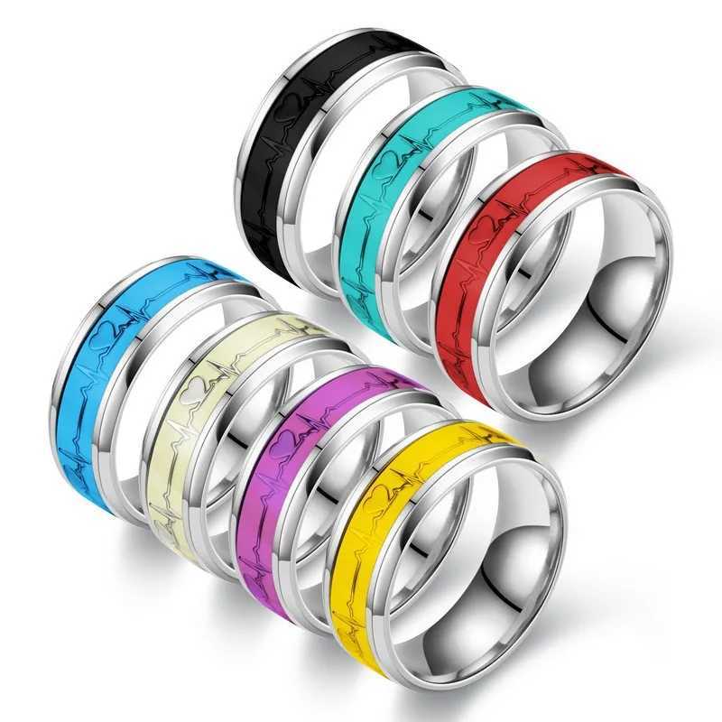 Luminous Stainless Steel Love Heart Couples Rings Glow In The Dark Fluorescent Anillos Wedding Band Finger Rings AccessoriesX240921
